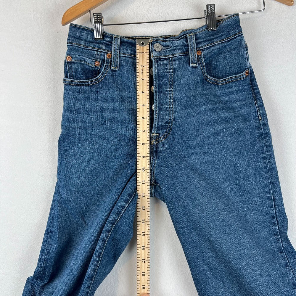 Levis Straight Leg Jeans‎ High Rise Button Fly Dark Wash Denim 26x27 - Picture 4 of 12